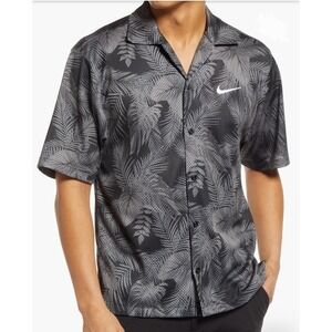 Nike Mens Short Sleeve Button Up Shirt Floral Black Grey Size M  DO6165-012